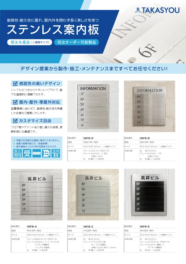 ステンレス案内板の掲載イメージ