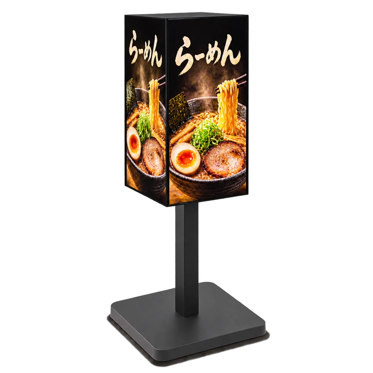 ラーメンの映像を表示した縦長LEDスタンドのイメージ