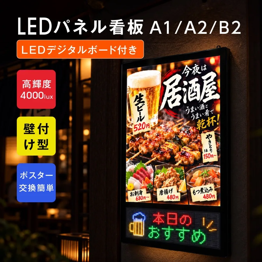 LED電光掲示板付ポスターパネル（A1／A2／B2）の掲載イメージ