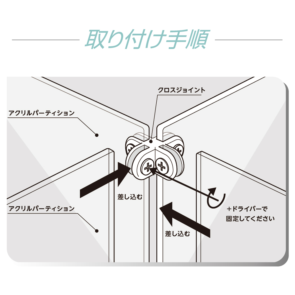 日本製 4人用 透明クロスパーテーション 十字型 W350ｘH600mmｘ2枚 W600ｘH600mmｘ2枚 連接パーツ付き