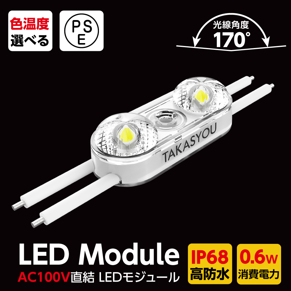 新商品 LEDモジュール カバーレンズ一体式 2灯タイプ IP68 防水 電球色 昼光色 6500k tks-h2-100