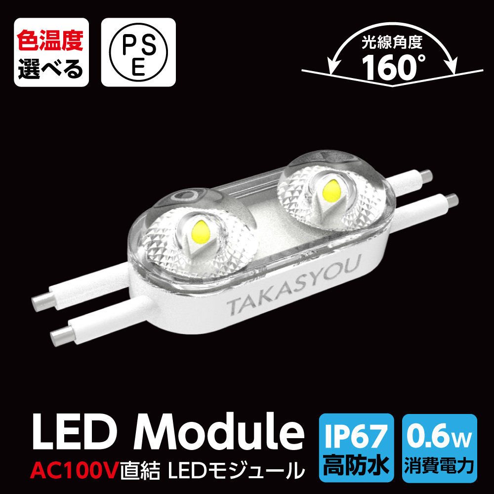 新商品 LEDモジュール レンズ一体式 2灯タイプ IP67 防水 電球色 昼光色 6500k tks-m2-100