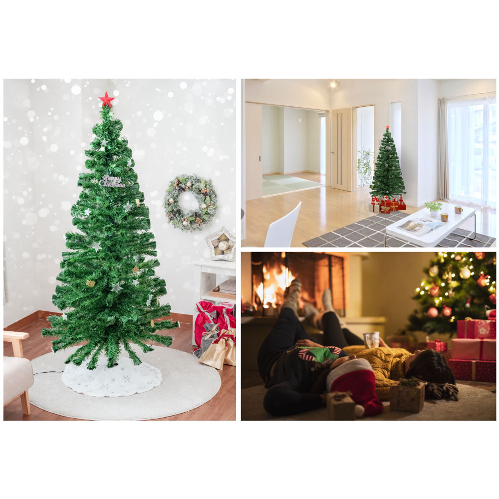 クリスマスツリー ファイバーツリー  おしゃれ 北欧 クリスマス 高輝度LED 210cm オーナメント 飾り セット 光ファイバー 簡単 組み立て 明るい 装飾 Christmas かわいい 送料無料 mmk-k03